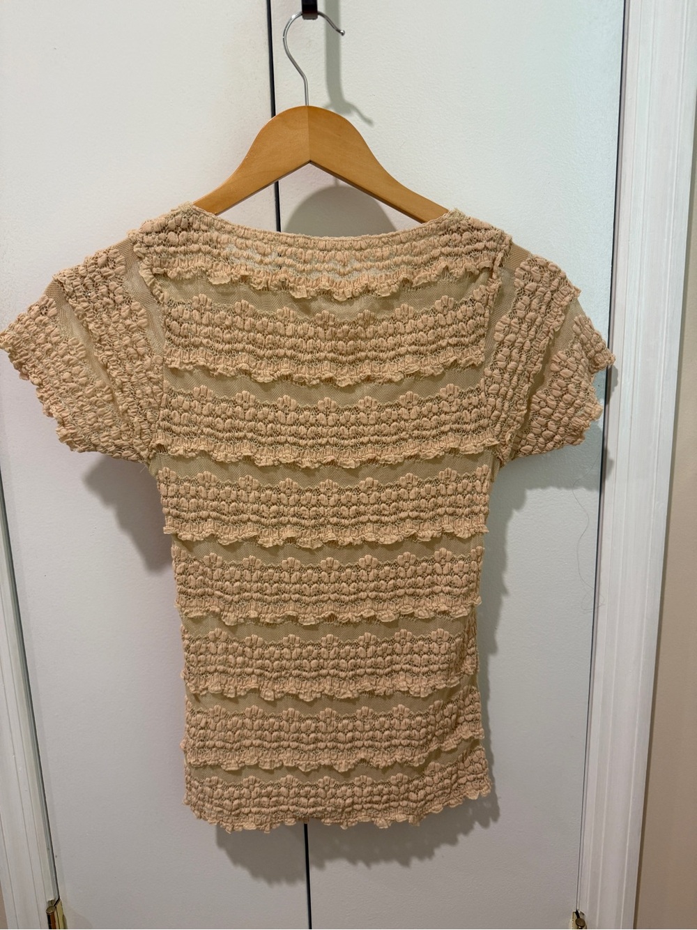 Free People Stretchy Ruffle Short Sleeve Top in Cream - Picture 2 of 6
